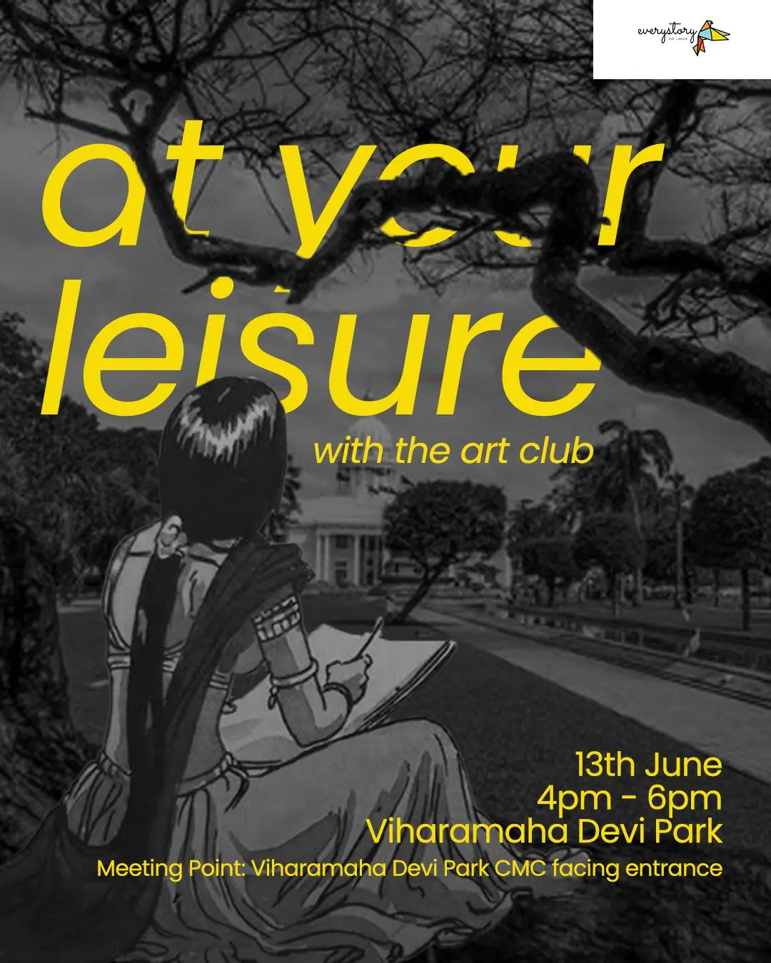 At your leisure with the art club — park picnic flyer