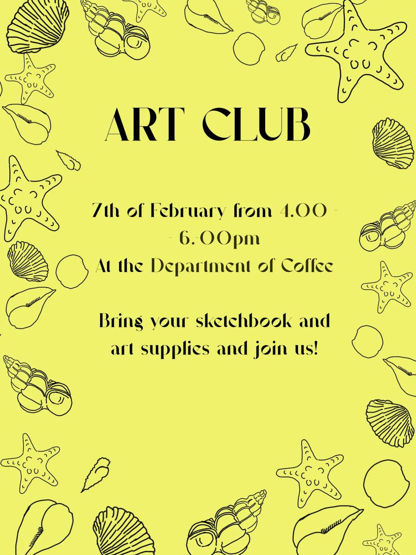 Art Club at Department of Coffee flyer